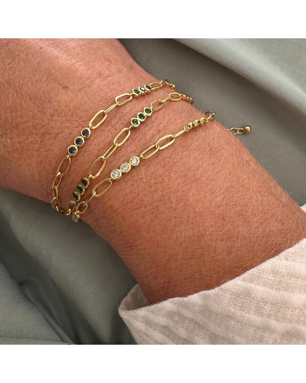 Clemence Wren Metallic Triple Sapphire Gemstone Bracelet Chain