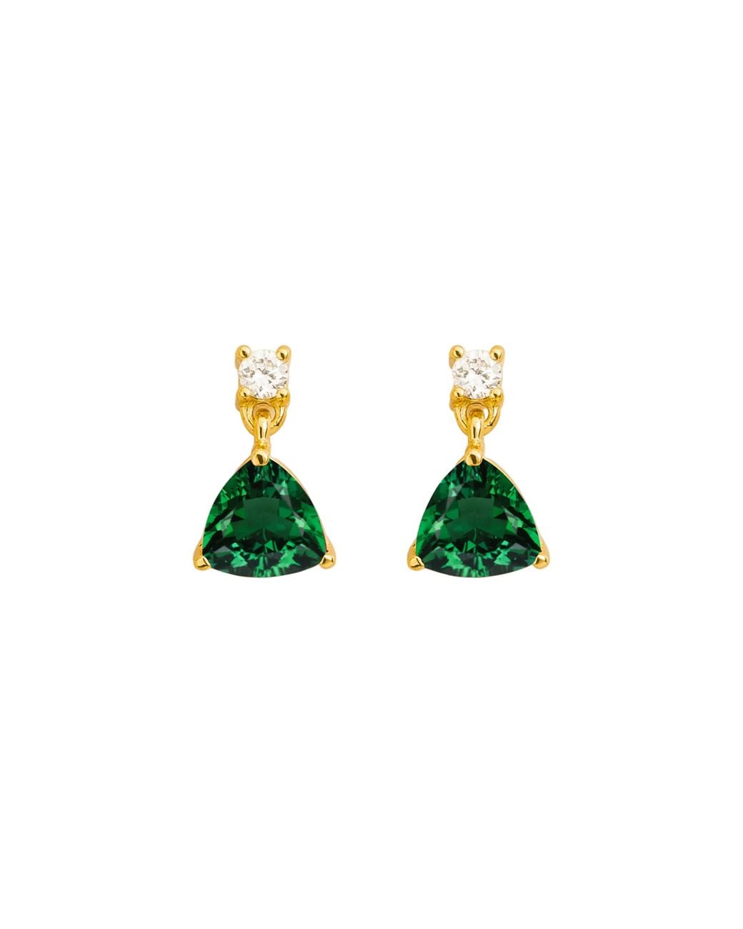Juvetti Green Trillion Emerald & Diamond Drop Earrings