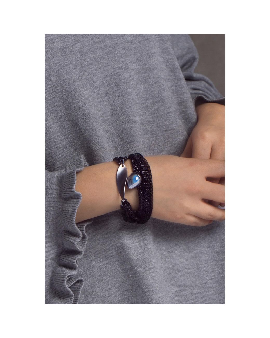 Saachi Black Mesh Twisted Orb Bracelet