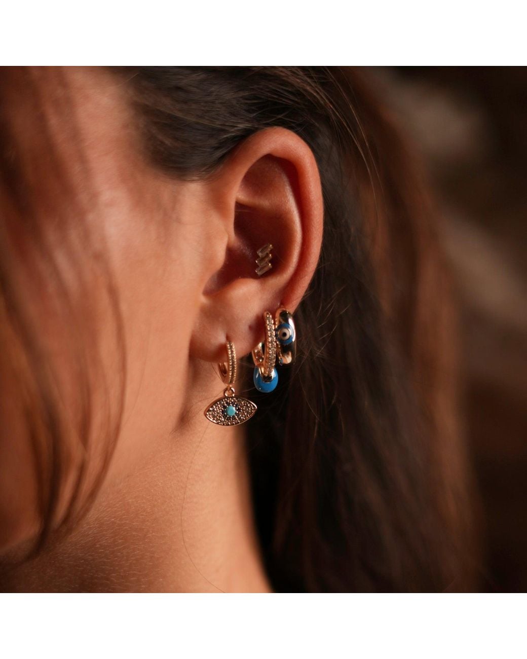 Ebru Jewelry Metallic Evil Eye & Diamond Trio Hoop Earring Set