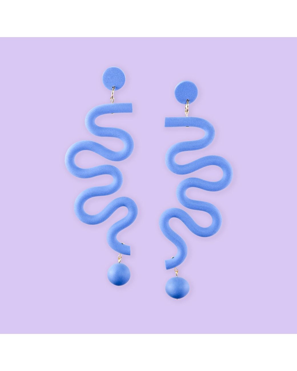 By Chavelli Blue Squiggle Polymer Clay Statement Earrings
