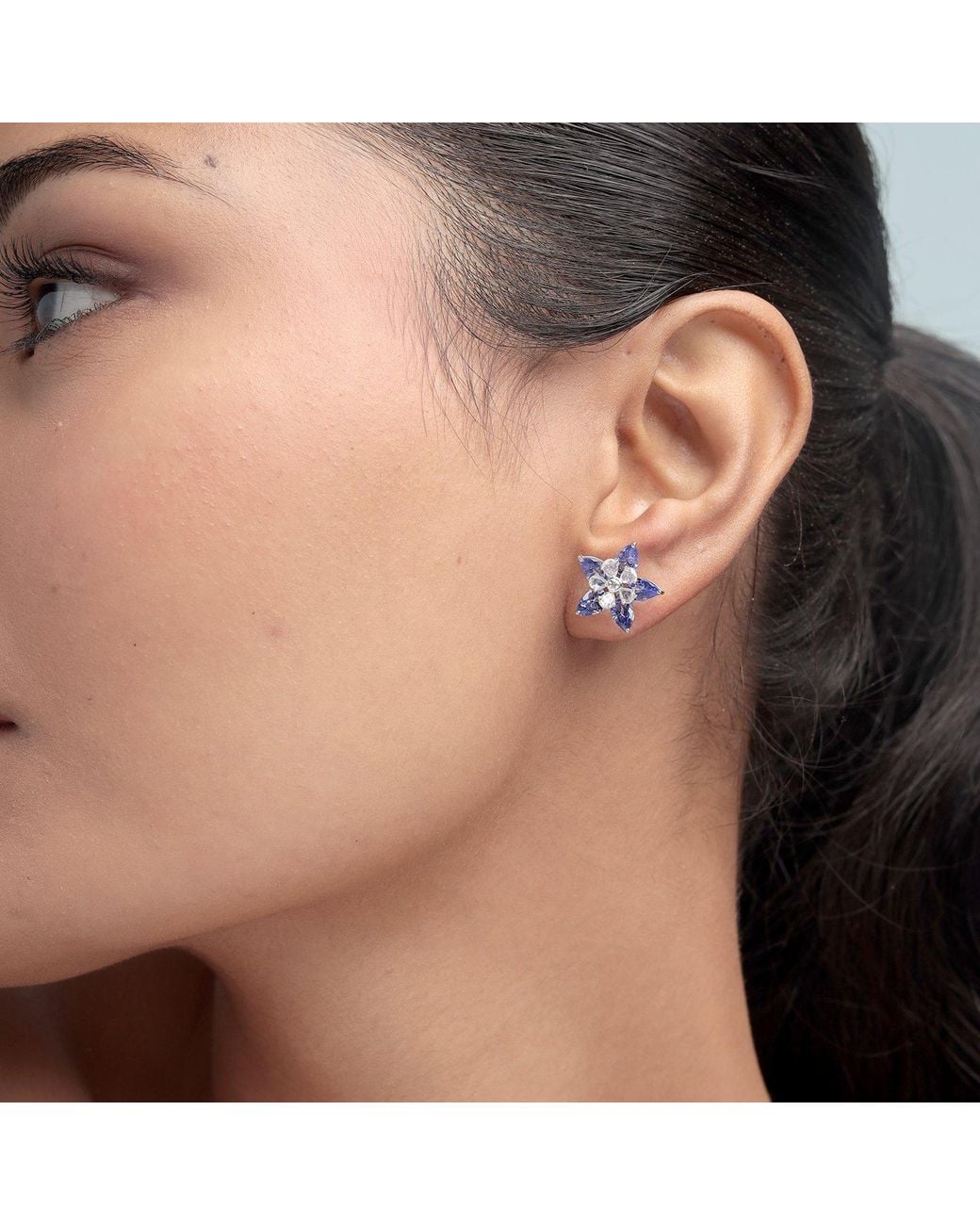 Artisan Blue Tanzanite & Diamond Floral Ear Jacket Earrings