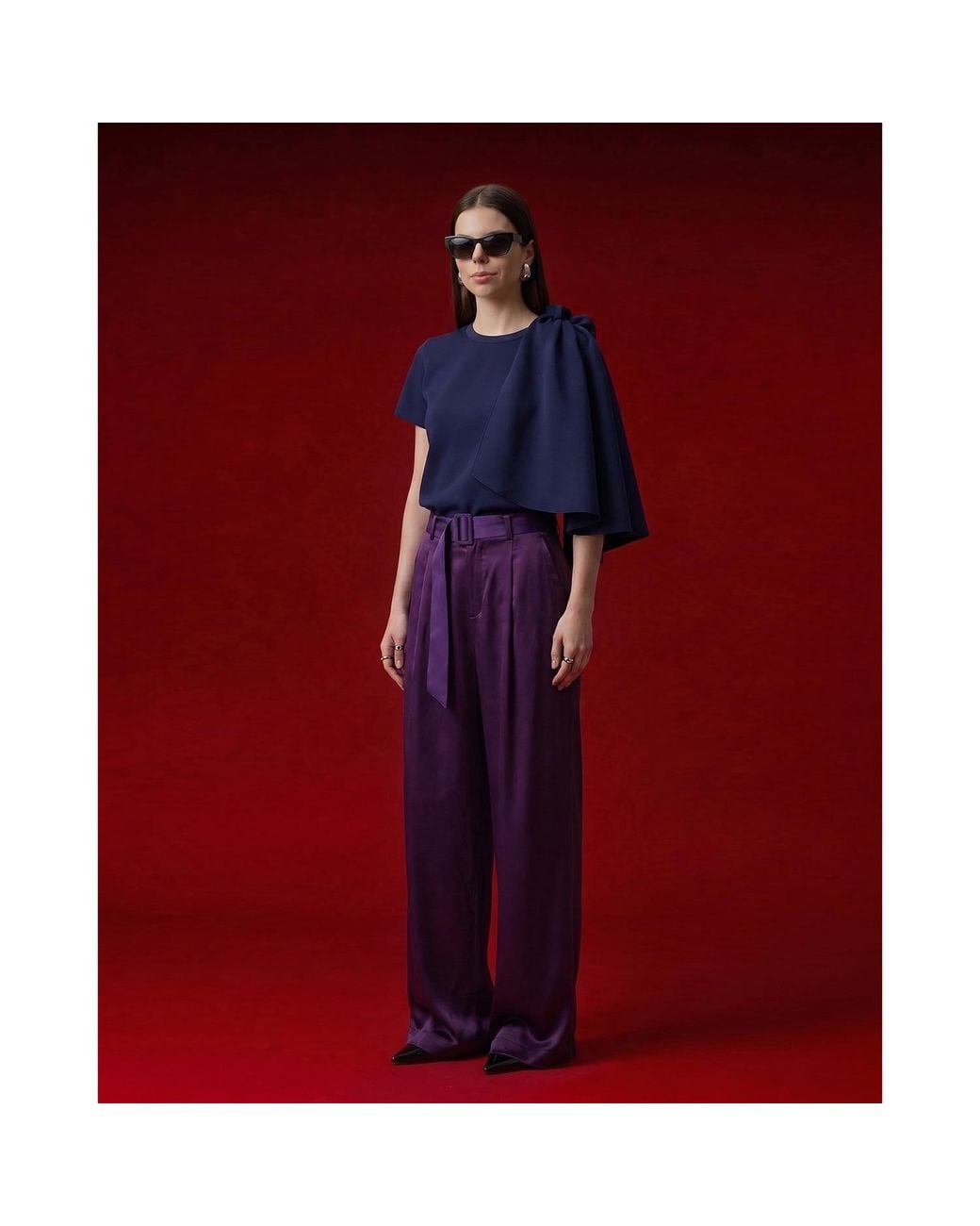 Arto. Blue Ruffles Panel Knit Cape Top