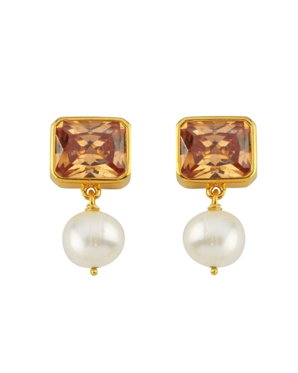LINYA JEWELLERY Metallic Champagne Small Pearl Crystal Stone Earring