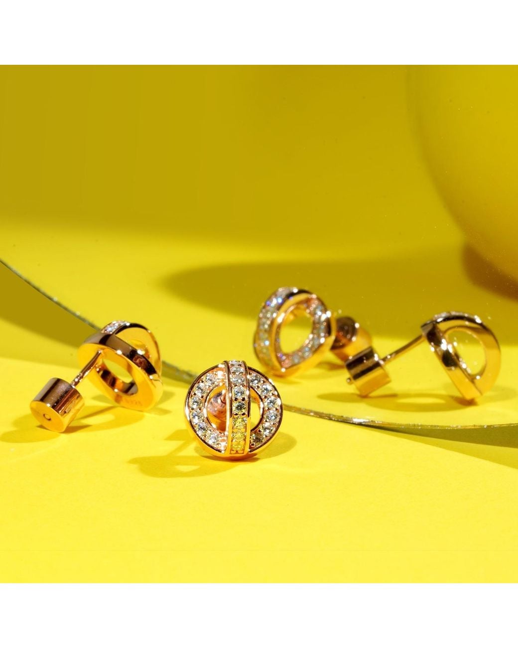 Meulien Pink Circle And Arc Stud Earrings