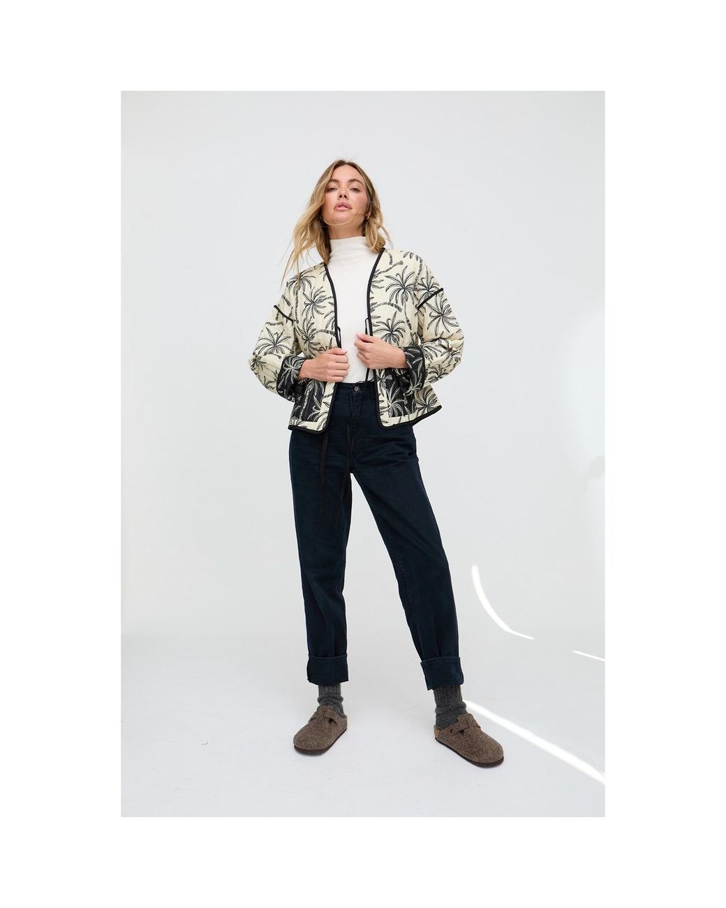 Raffya Multicolor Felicity Palm Print Reversible Jacket