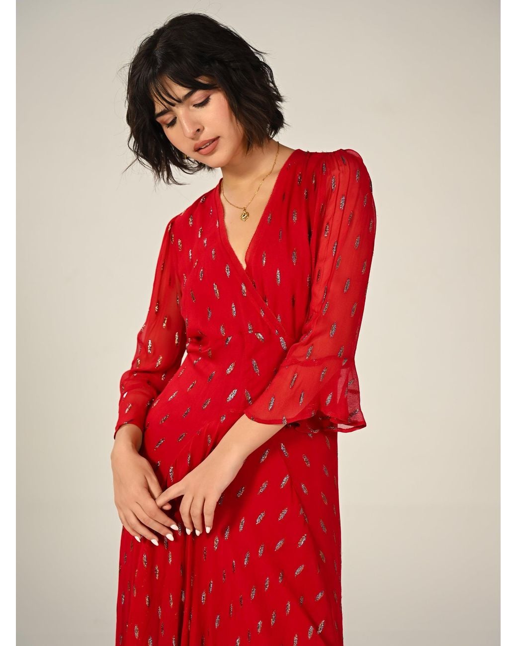 Rose & Nancy Red Tory Sparkle Maxi Dress