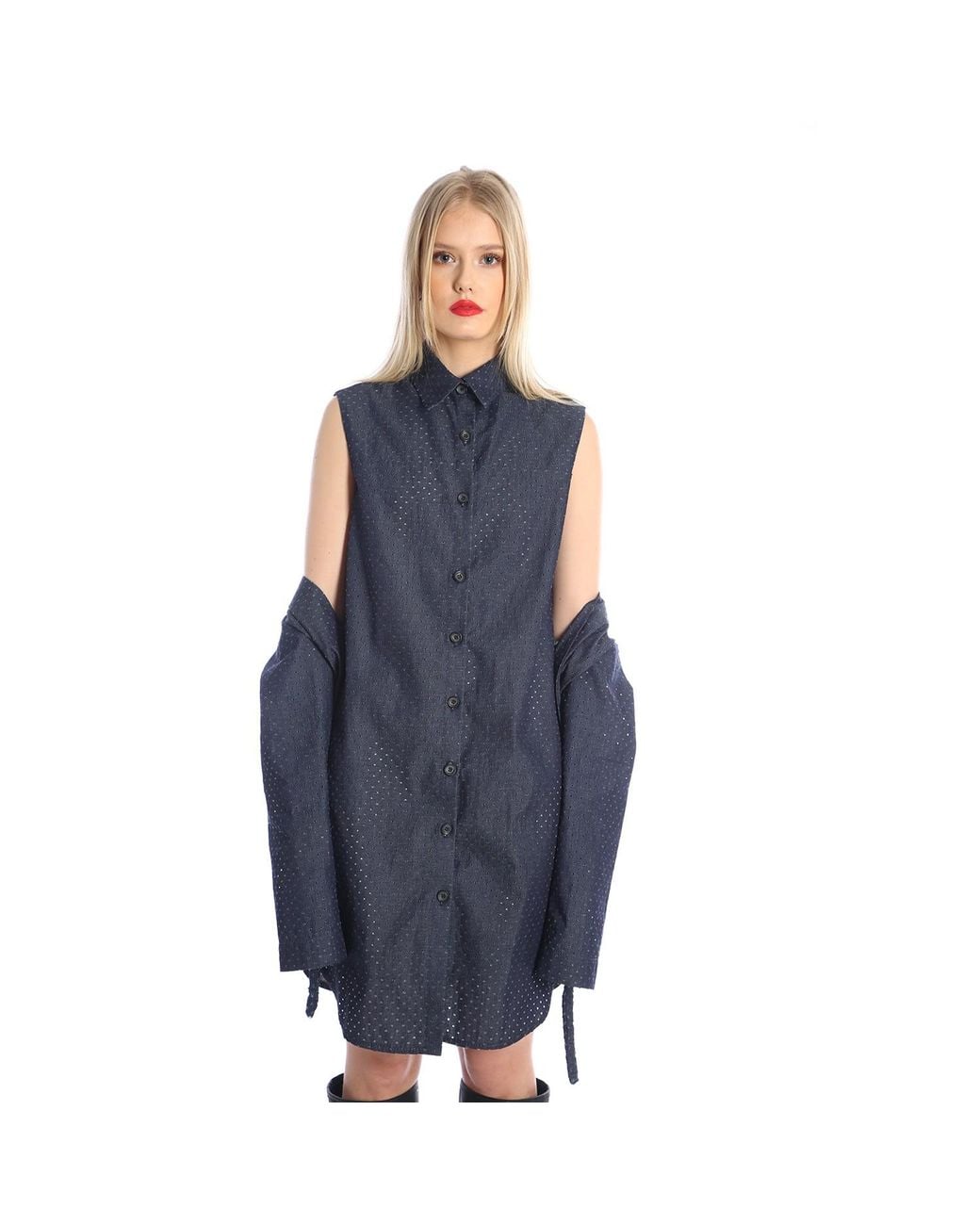 Silvia Serban Blue Neutrals Perforated Jeans Jacket & Vest With Negligee