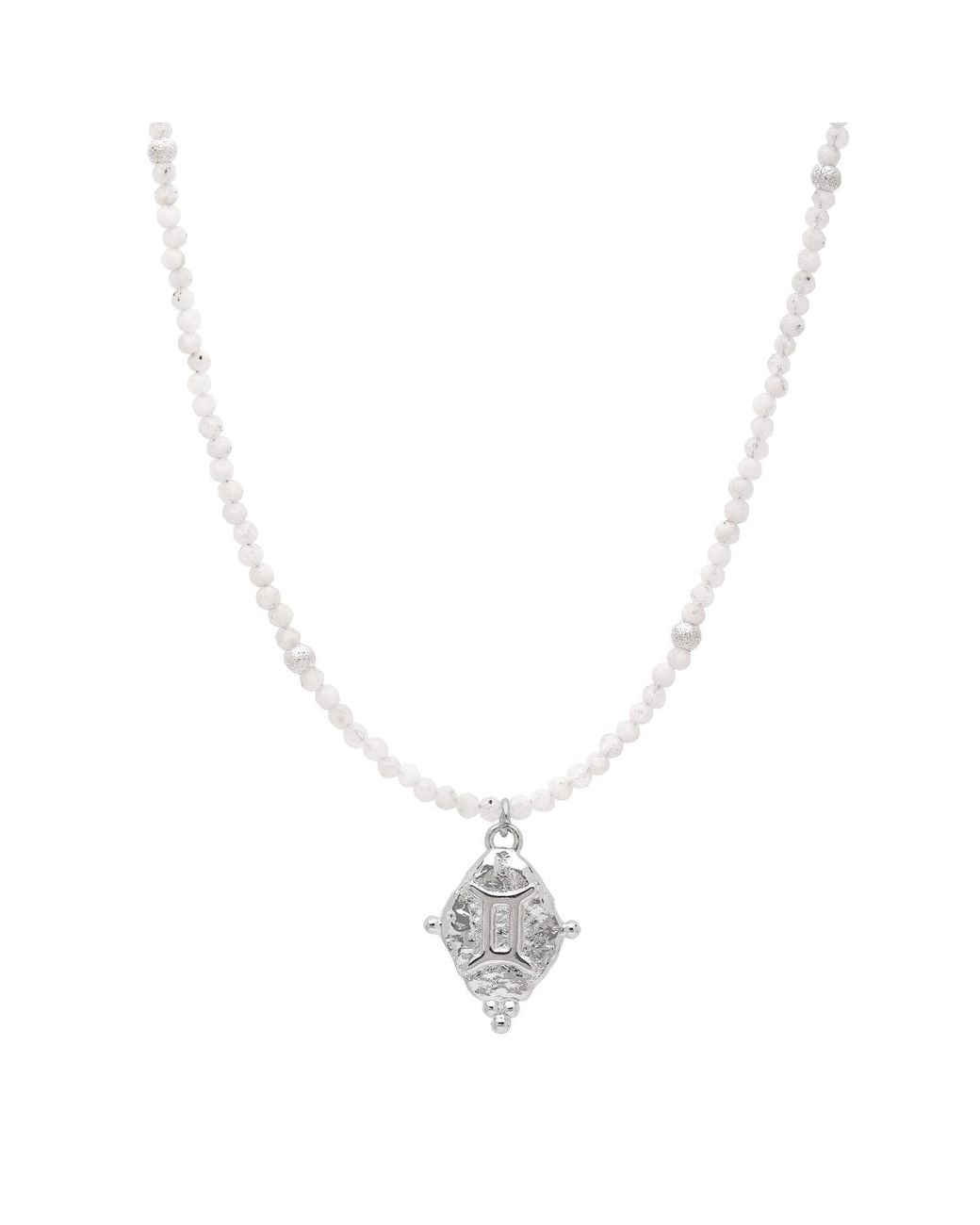 Seven Saints Metallic Gemini Gemstone Choker Necklace, Moonstone, Rhodium Plated