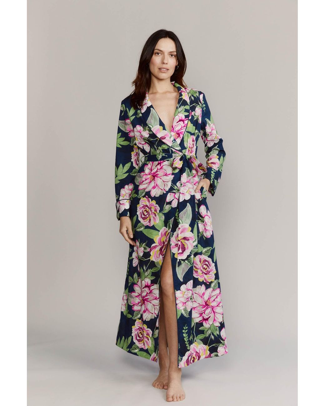 Kato Blue Matador Peonies Cotton Robe