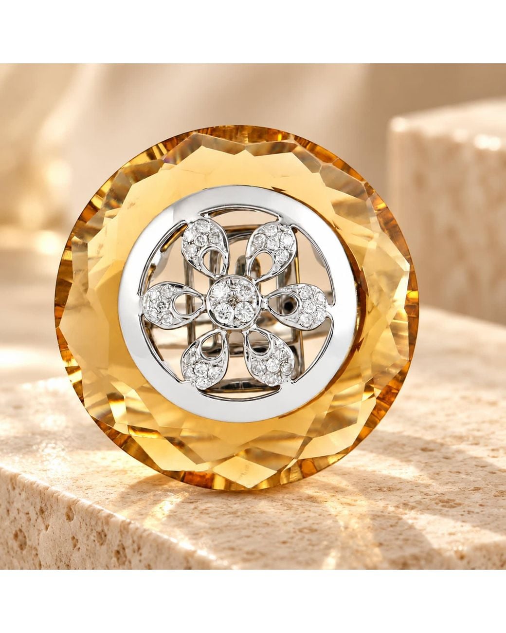 Artisan Metallic 18K Quartz & Diamond Statement Ring