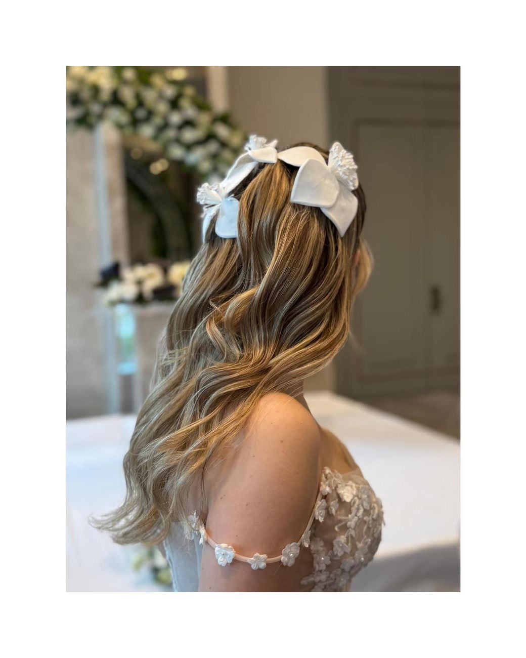Yeva Sebastia White Crepe Flower Bridal Hair Pin Set