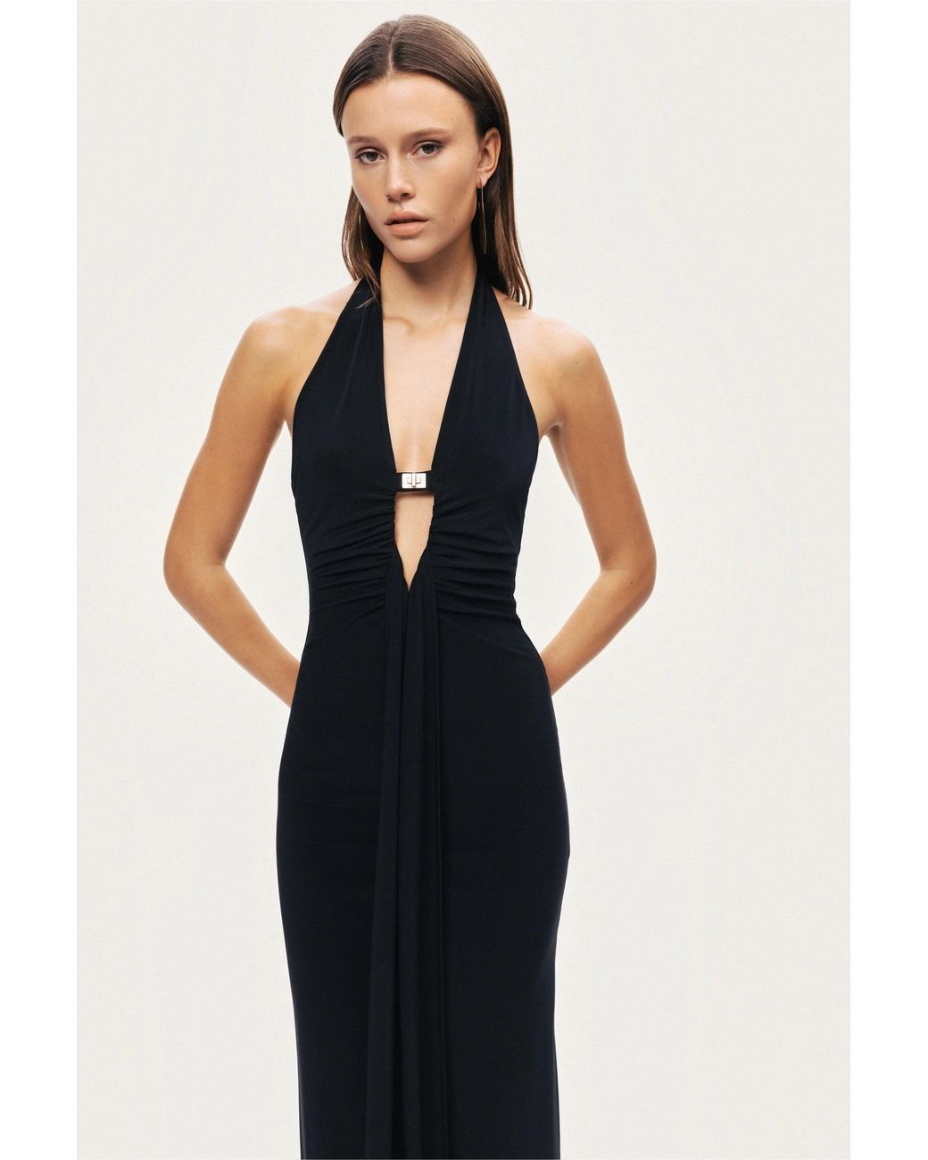 Nocturne Black Halter Neck Cut-Out Maxi Dress