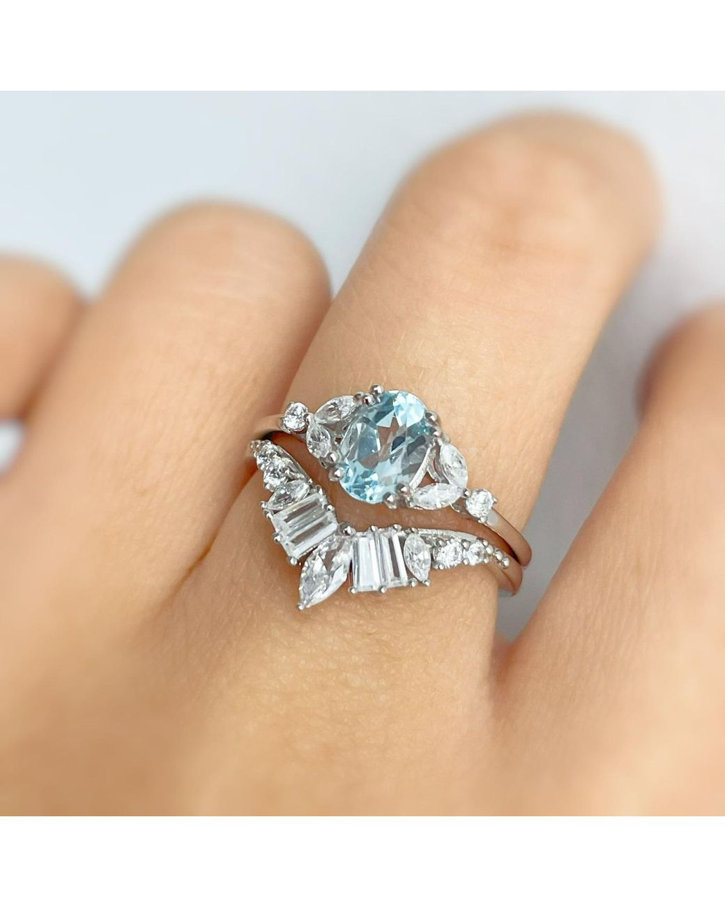 Azura Jewelry New York White Stellar Aquamarine Ring Solid