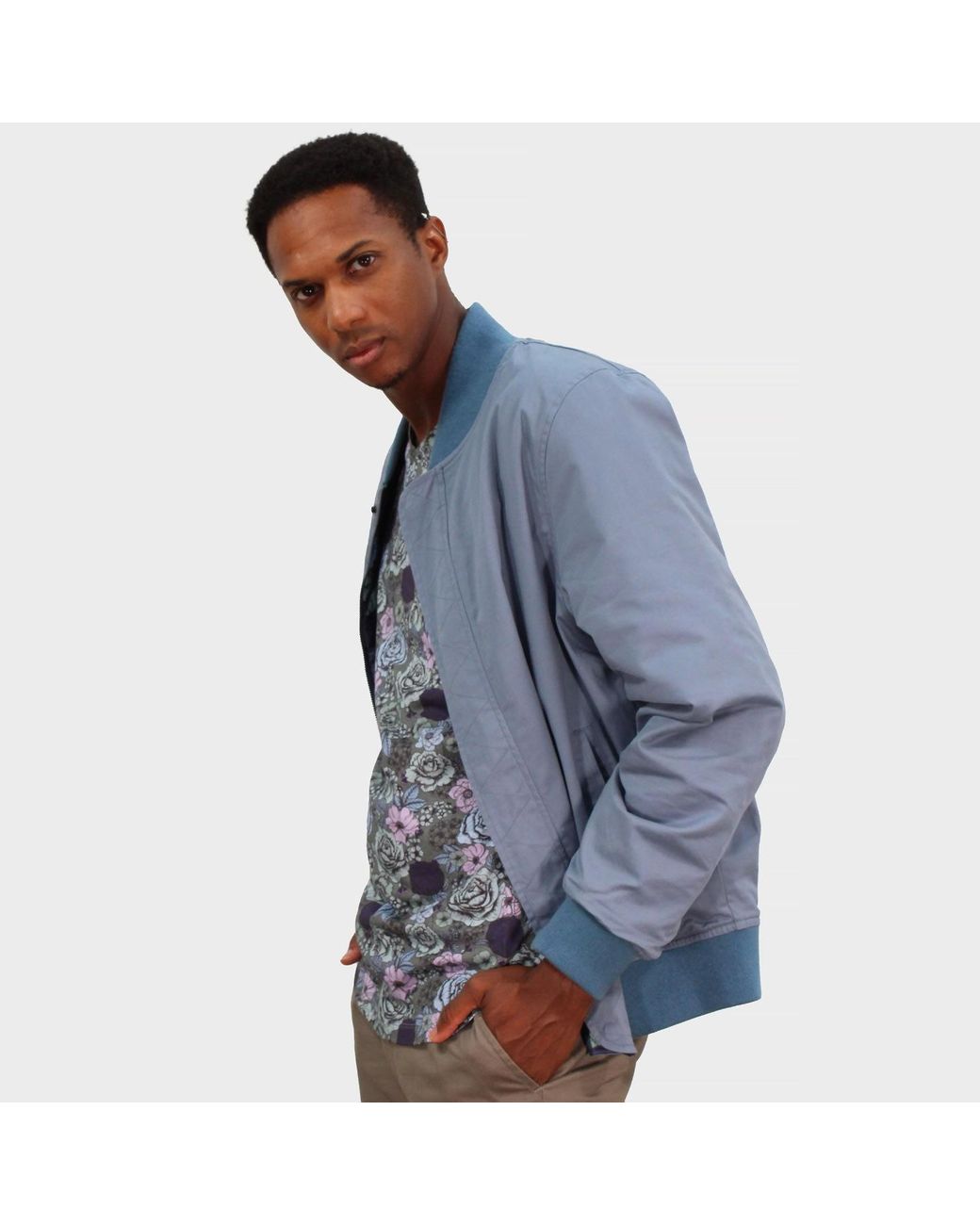 Lords of Harlech Blue Ron Reversible Bomber Jacket In Aegean for men