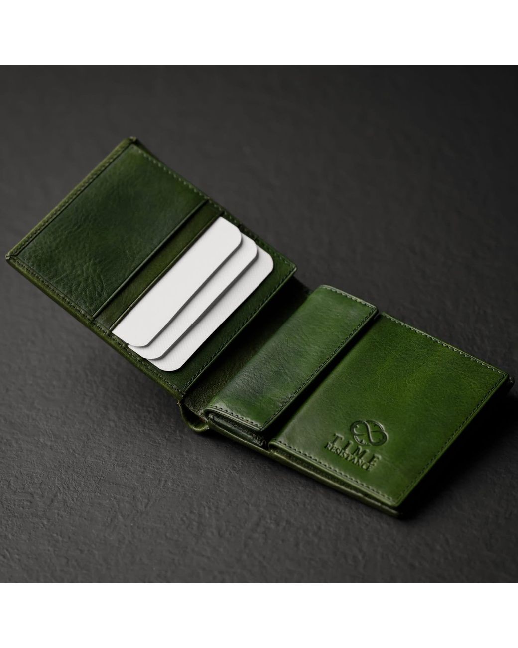 Time Resistance Green Leather Bifold Wallet for men