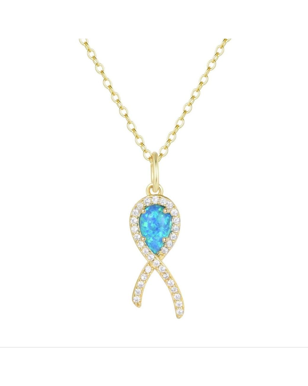 KAMARIA Metallic Cancer Ribbon Necklace With Opal