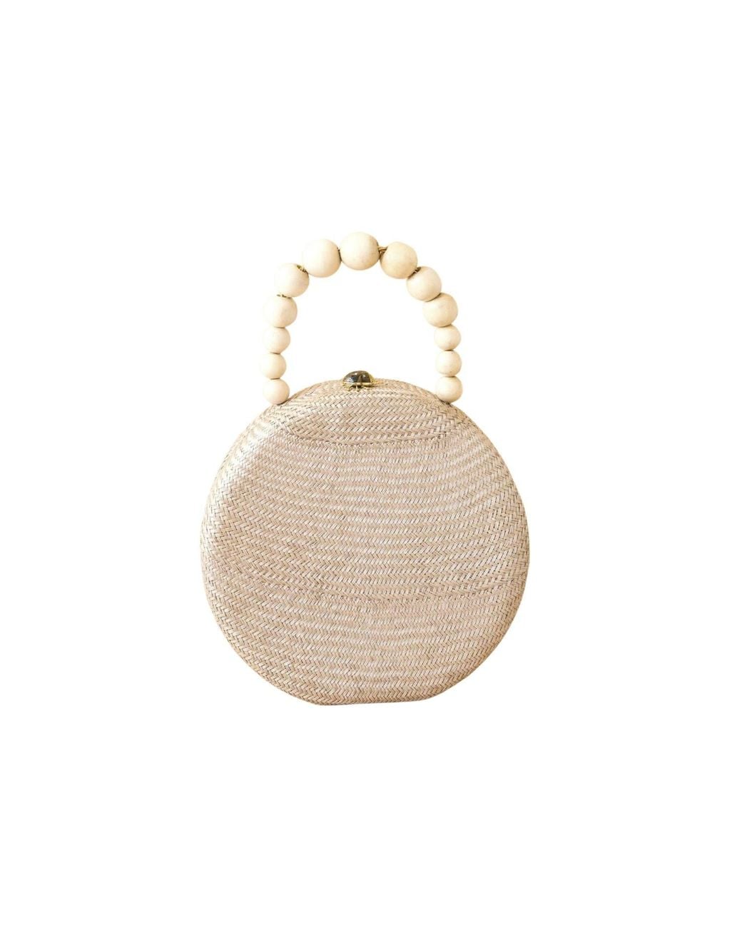 LIKHÂ Natural Neutrals Dusty Rose Round Classic Handbag With Wood Bead Handle