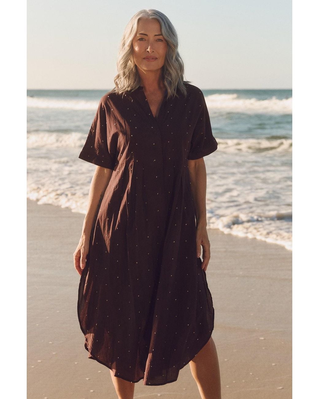 Adrift Clothing Brown Bridget Pleated Dress