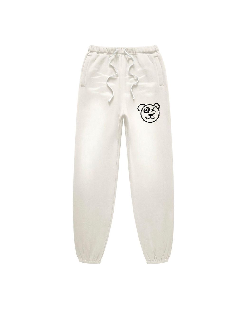 X Ilona Blue White Neutrals Graffiti Teddy Bear Cotton Cream Vintage Wash Joggers for men