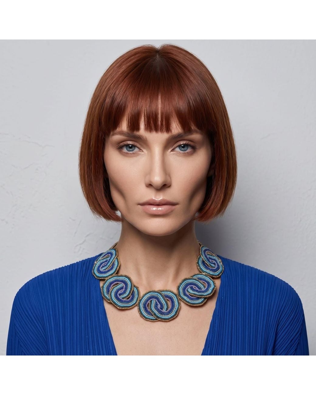 Iliana Arrazola Blue Crisscrossed Circle Necklace, Glass Beads, Beaded Jewelry