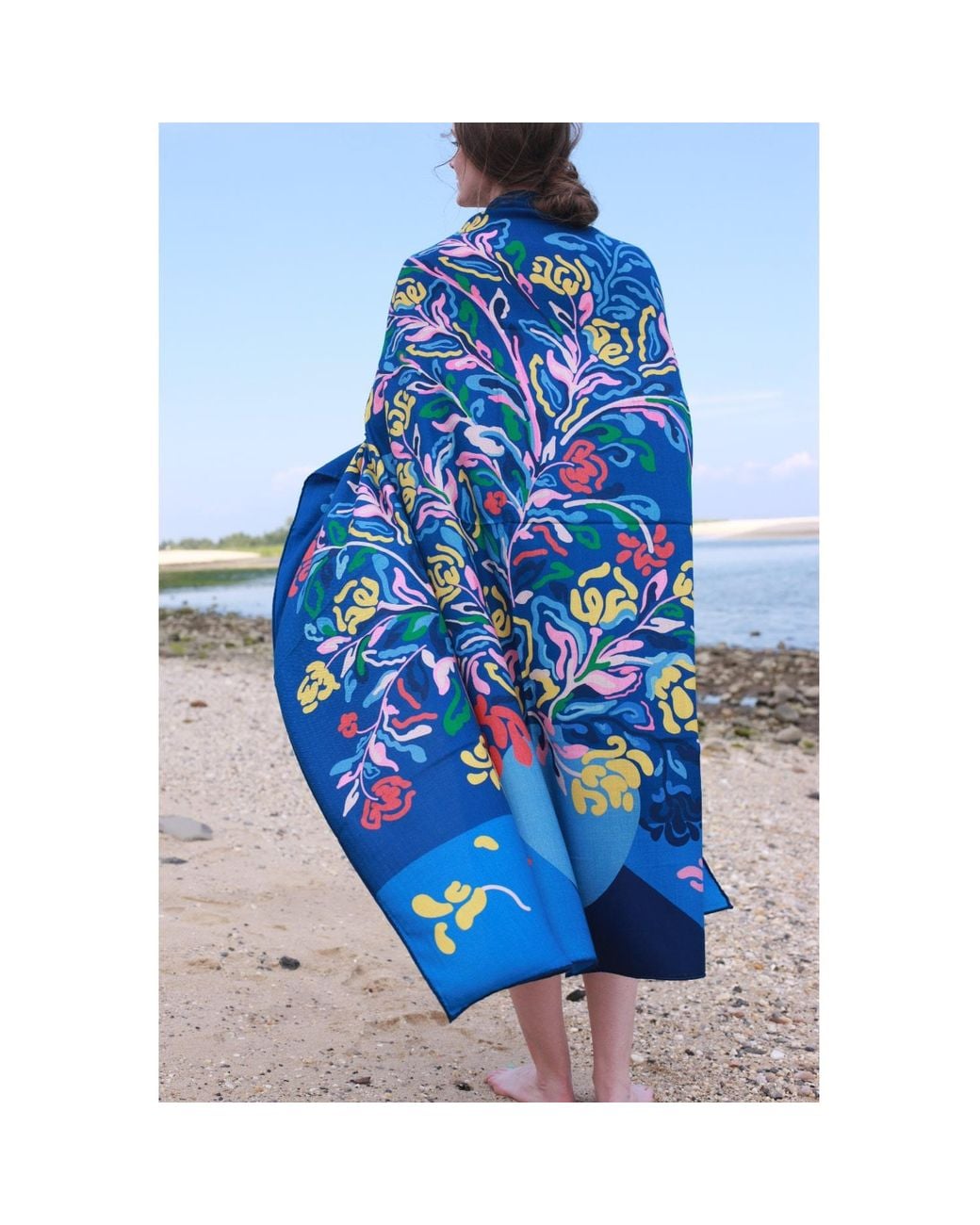 Jessie Zhao New York Blue Double Sided Wool Silk Shawl Of Night Flowers