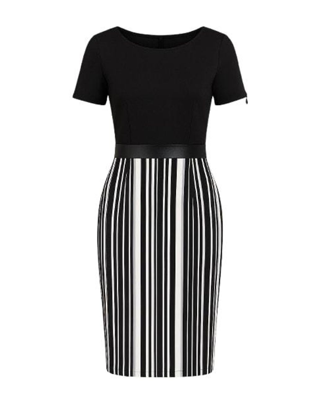 Conquista Black Stripe Detail Straight Dress With Zip & Pleather Detail