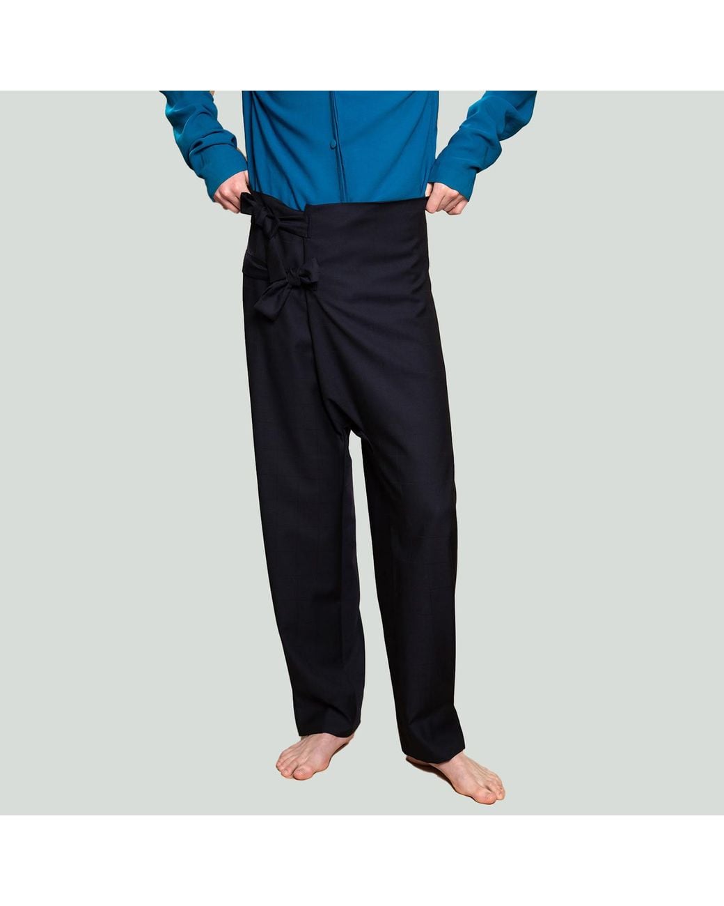 MOE Blue Deep Check Wool Pants for men
