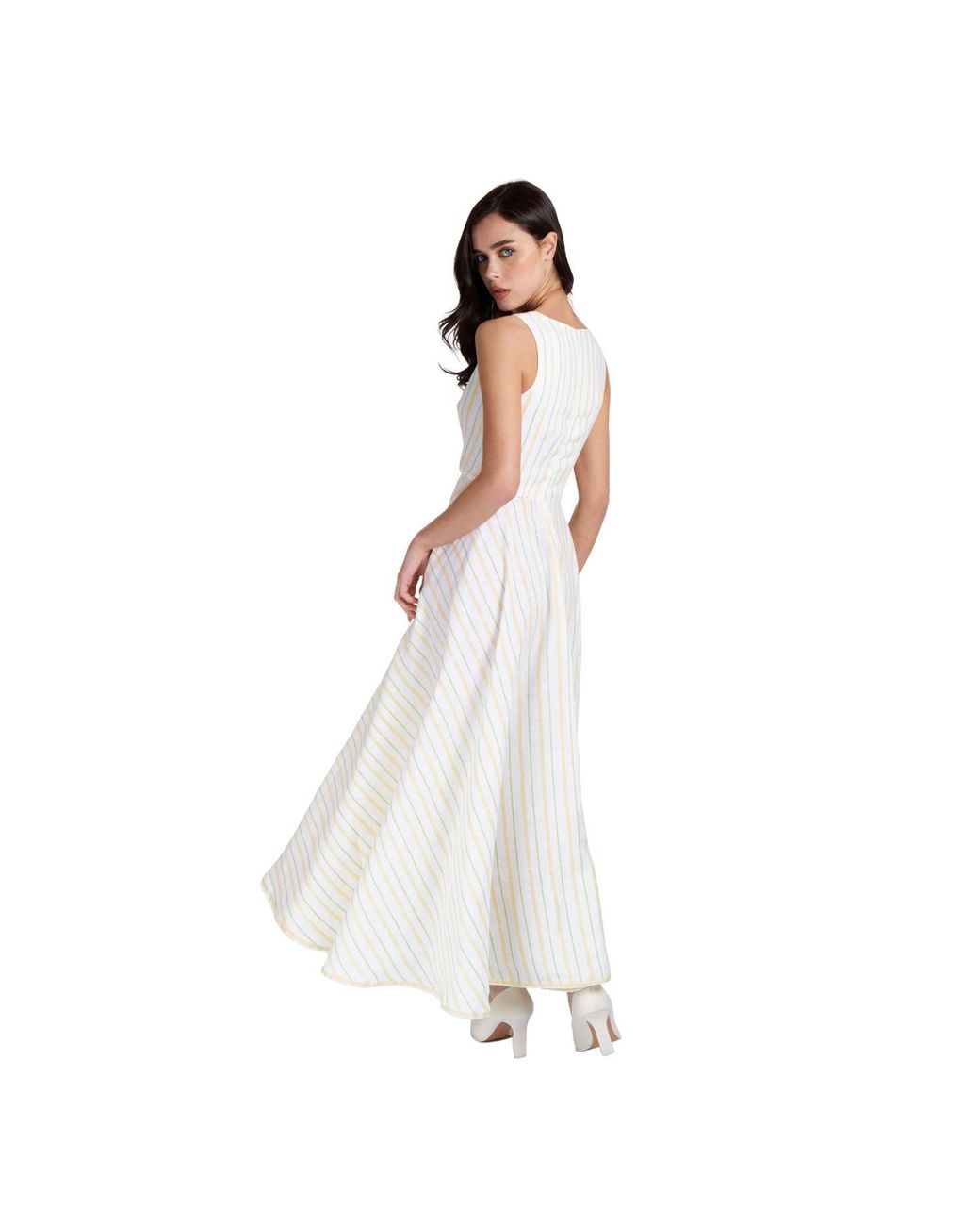 Sofia Tsereteli White Long V-neck Linen Dress