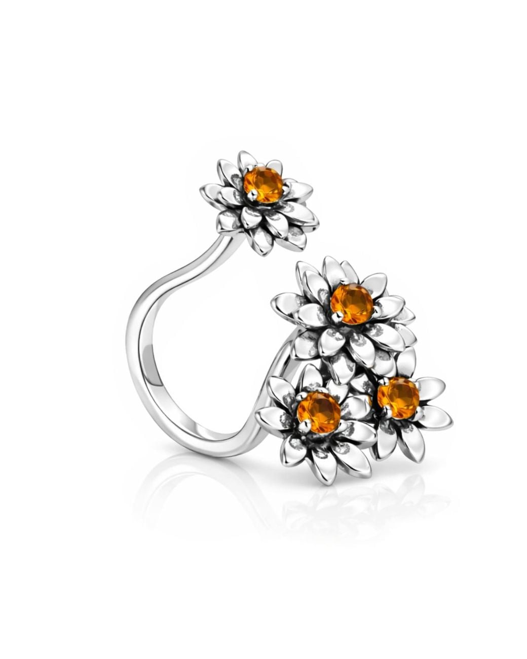 Unaloe Metallic Sterling Flower Ring With Natural Citrine – Floral Gemstone Ring, Luxury Italian Artisan Jewelry For