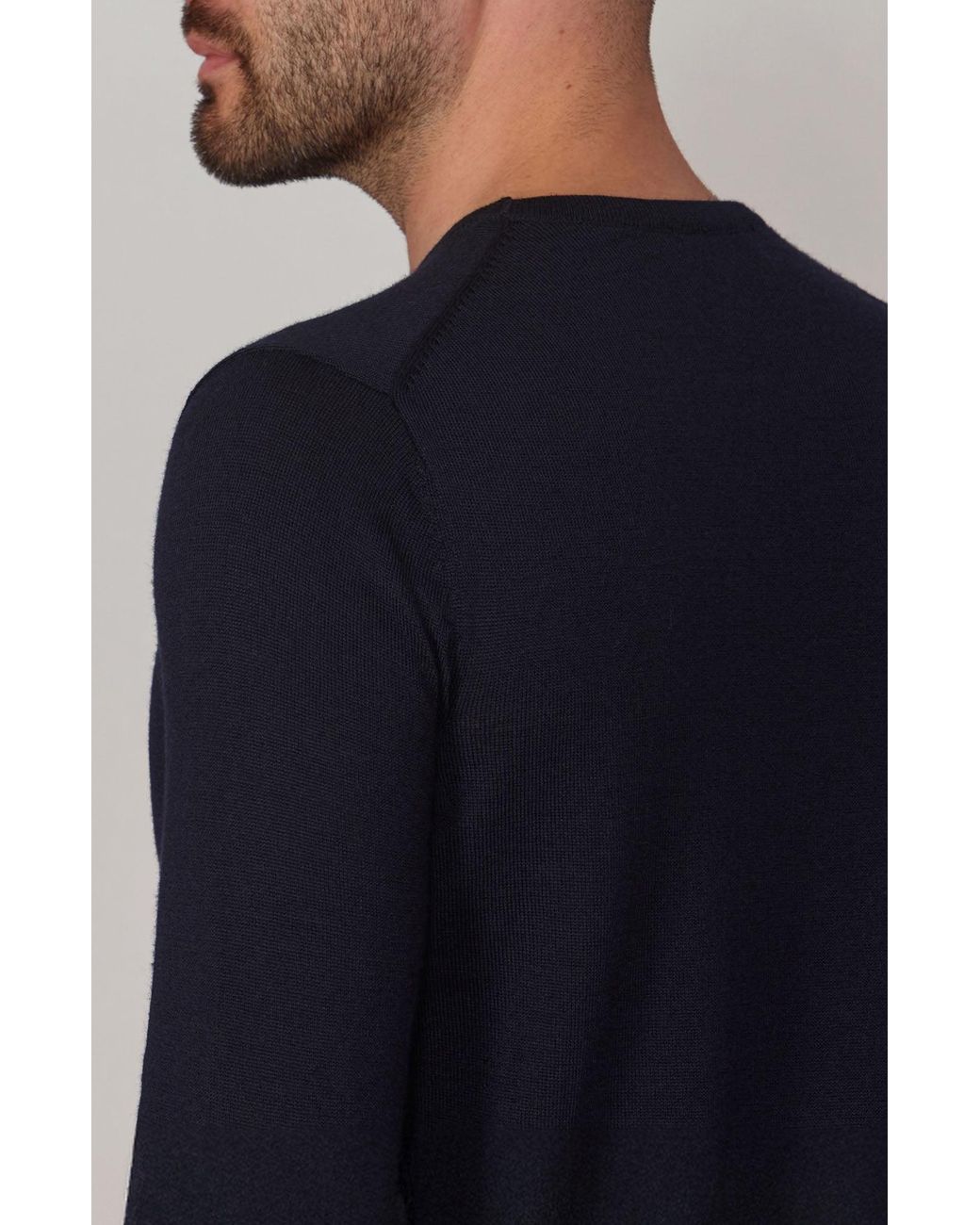 Paul James Knitwear Blue Extra Fine Merino Wool Calington Crew Neck Jumper for men