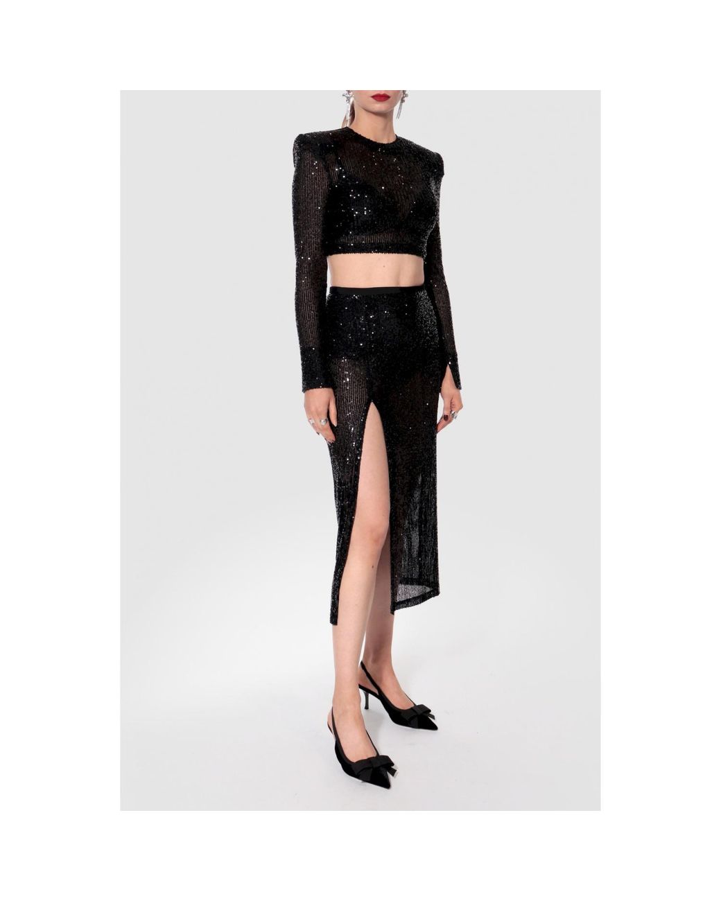 AGGI by HALEWSKI Black Zuza Sparkle Sequin Midi Skirt