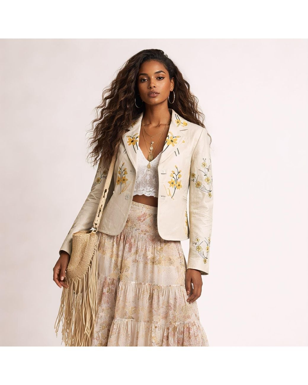 Zasta Studio Green Flower Wine Off Embroidered Leather Jacket