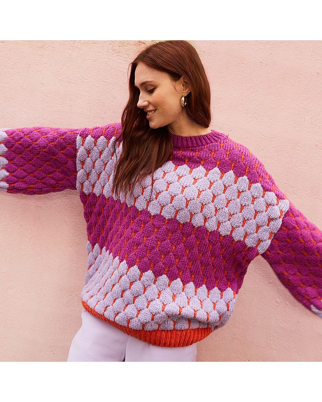 Cara & The Sky Purple Marissa Bubble Stitch Stripe Jumper