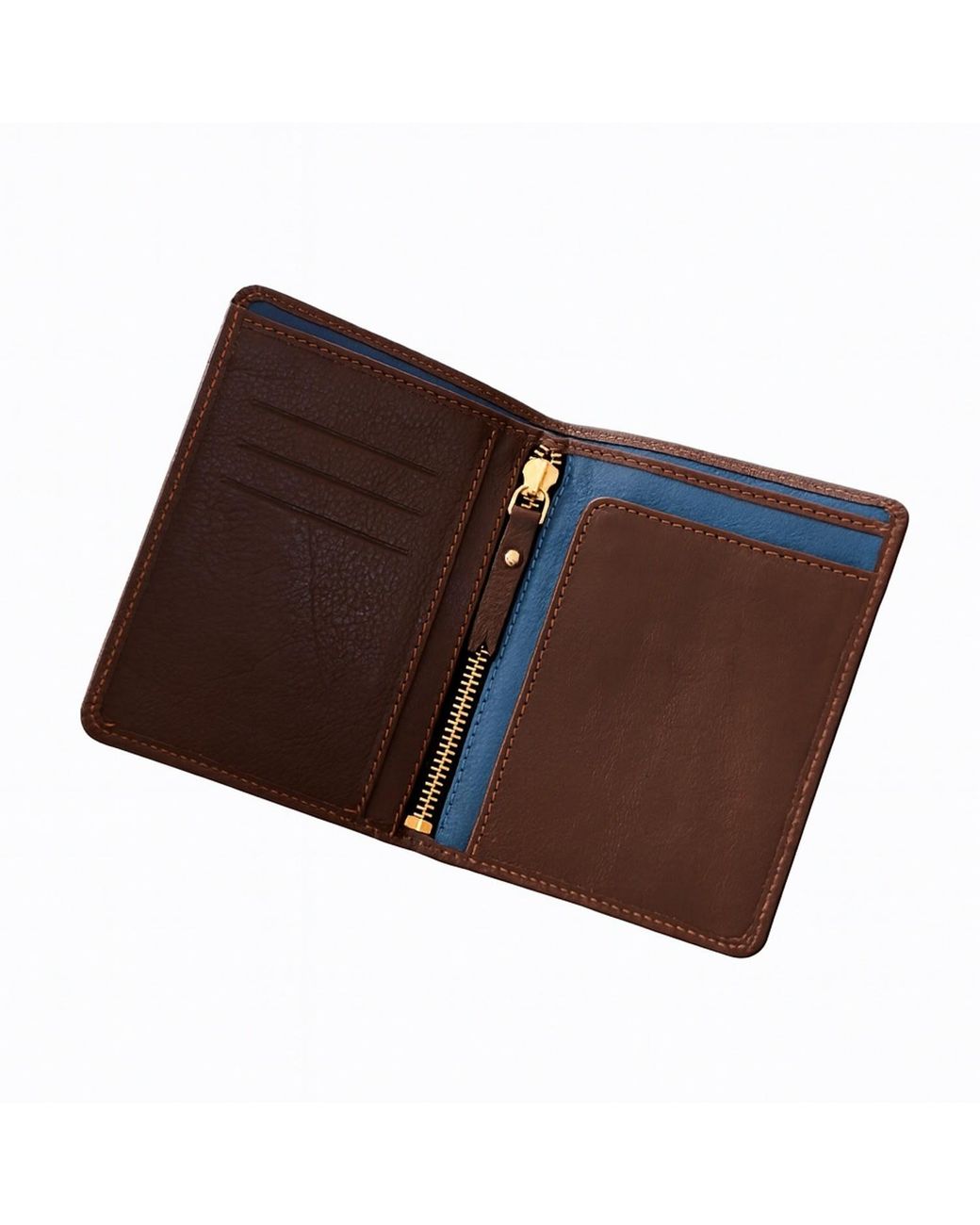 VIDA VIDA Brown Luxury Leather Passport Travel Wallet With Zip Section for men
