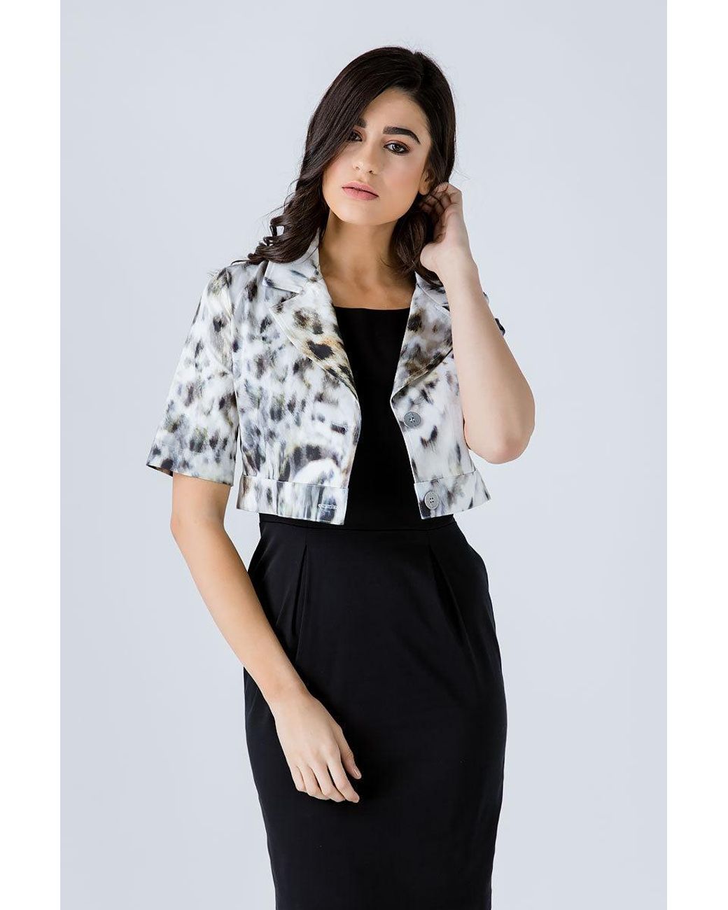 Conquista White Animal Print Crop Jacket