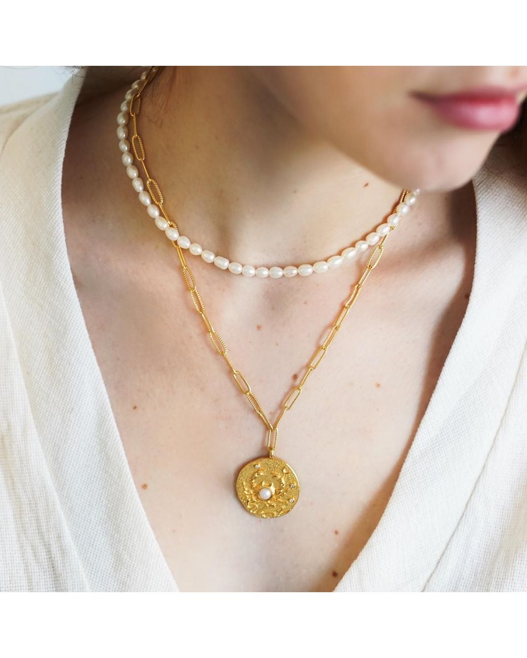 Aurozia Metallic Constellations Cancer Double-Sided Coin Necklace