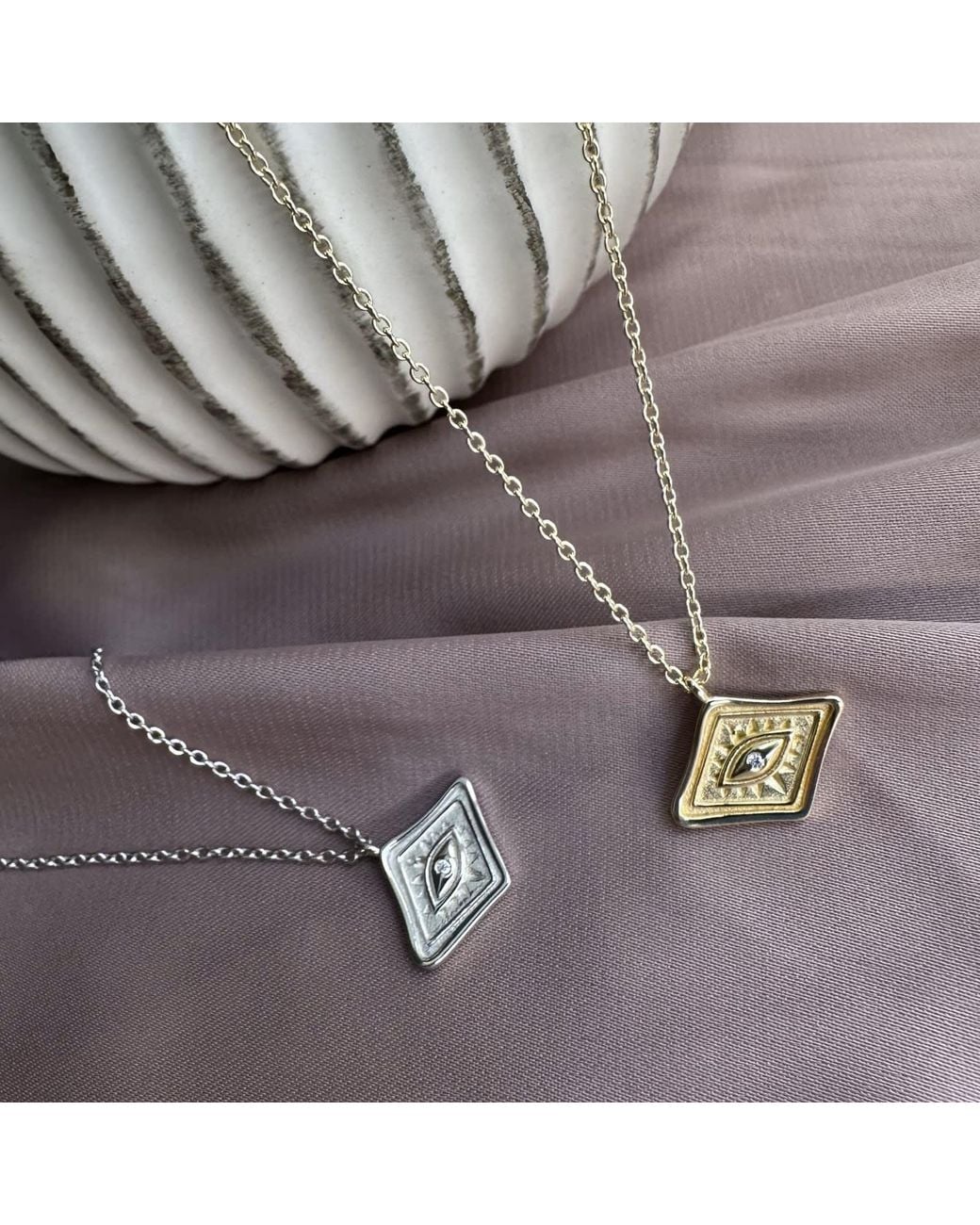 Clemence Wren Metallic Diamond Shape Pendant With Gemstone