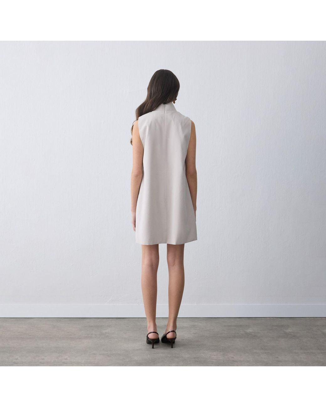 Thisisu Collection Gray Nara Cut-Out High-Neck Mini Dress – Ecru