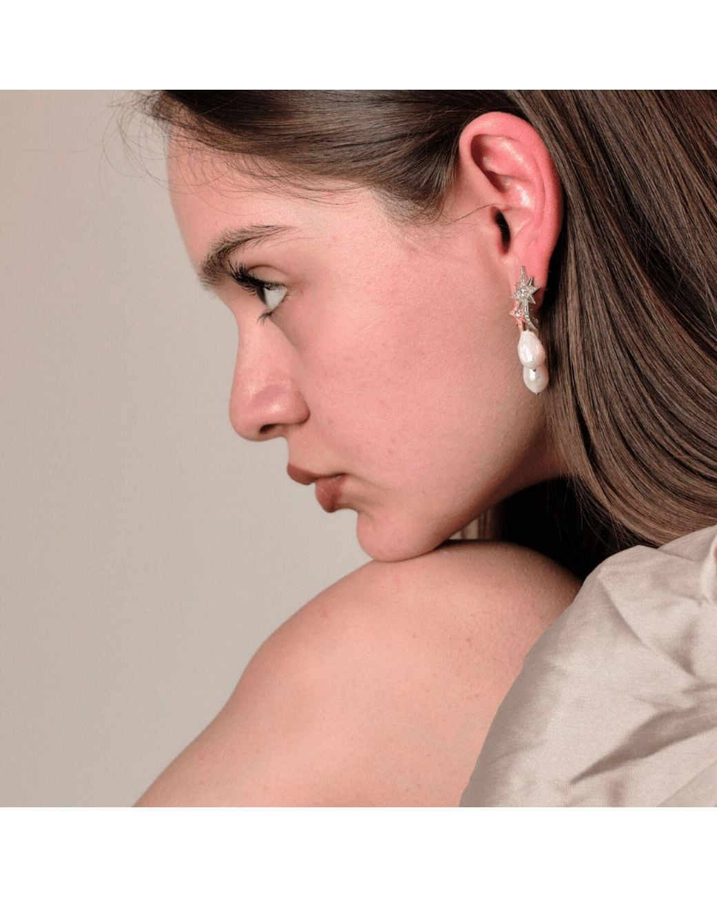 LINYA JEWELLERY White Pole Star Pearl Dangle Earrings
