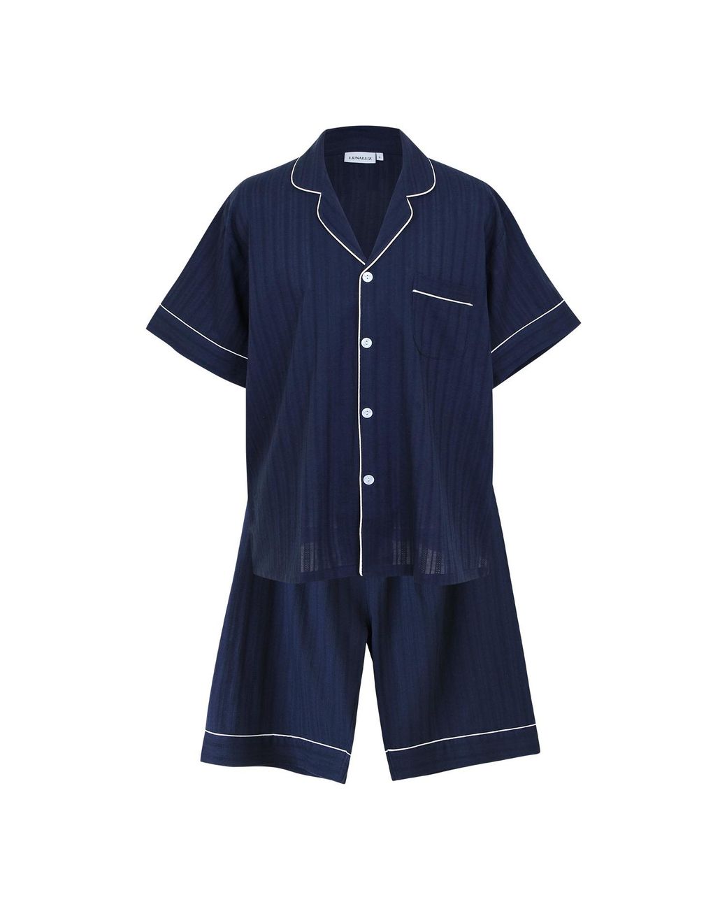 Luna Luz Blue Le Blanc Textured Cotton Short-Sleeve Pajama Set – for men