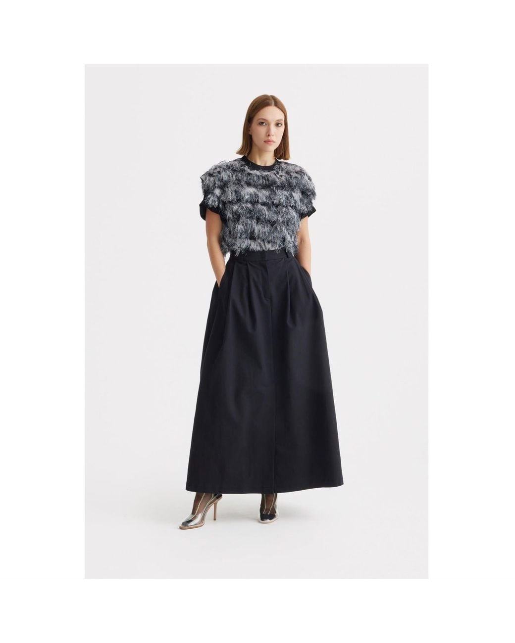Julia Allert Black Casual A-Line Maxi High Waist Skirt