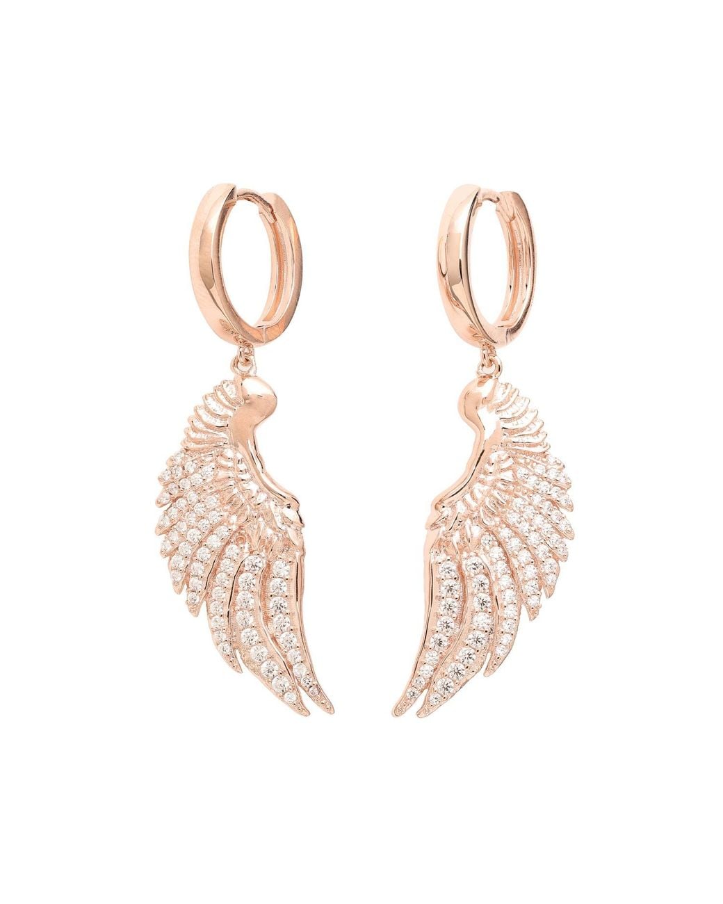 Seven Saints Pink Angel Wing Pave Huggie Earrings