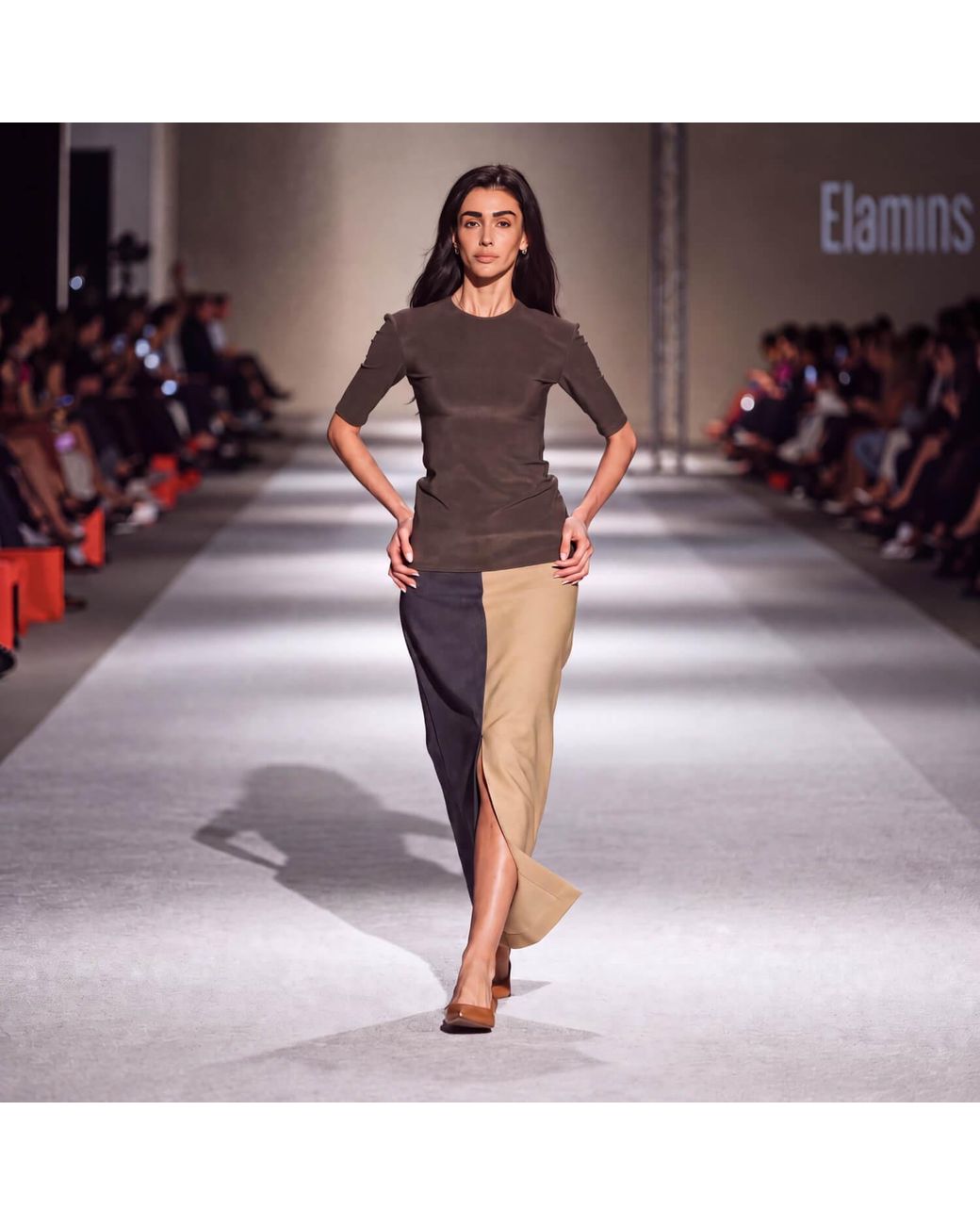 Elamins Multicolor Vertical Two Tone Maxi Skirt
