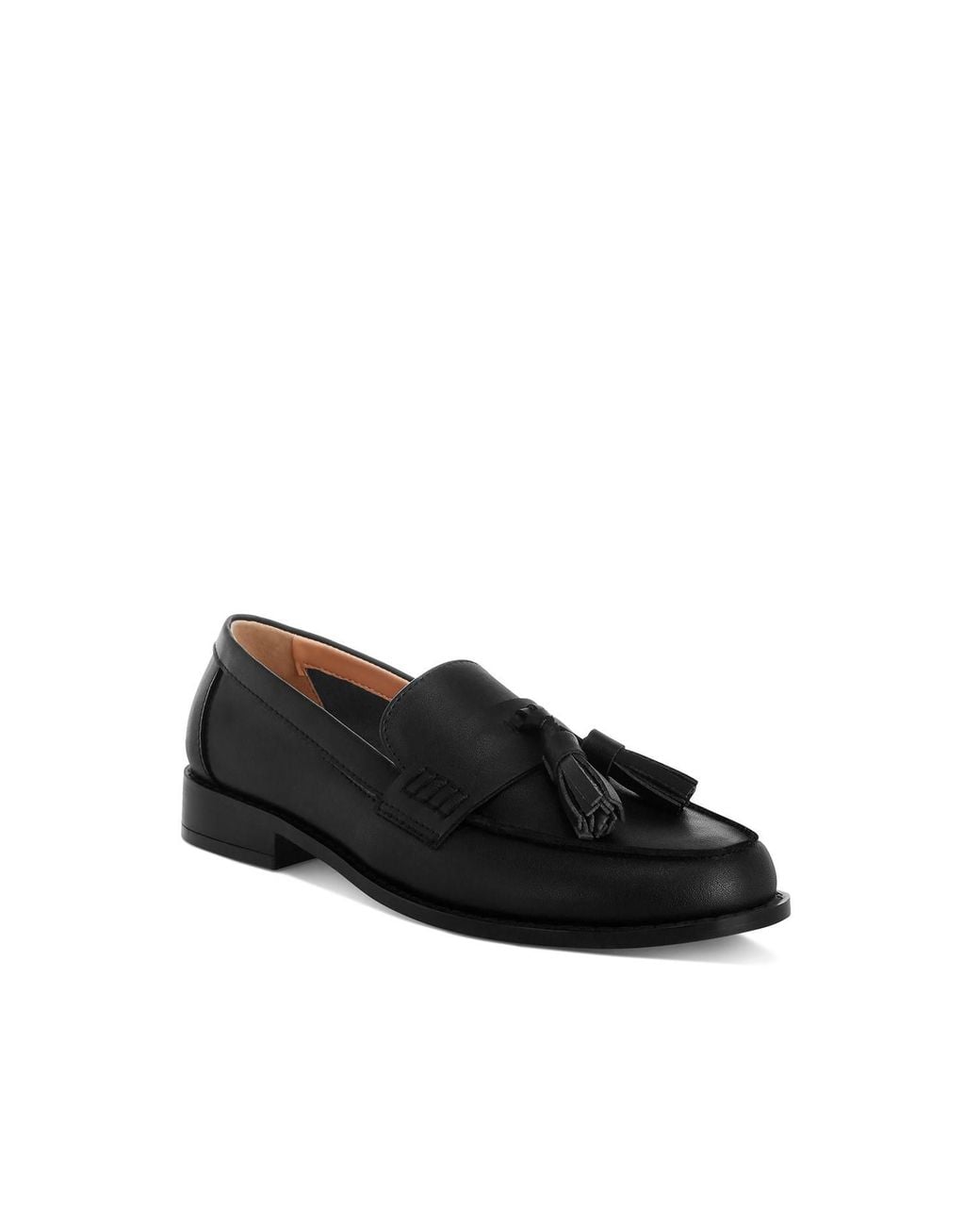 Rag & Co Black Yelena Real Leather Tassel Loafers