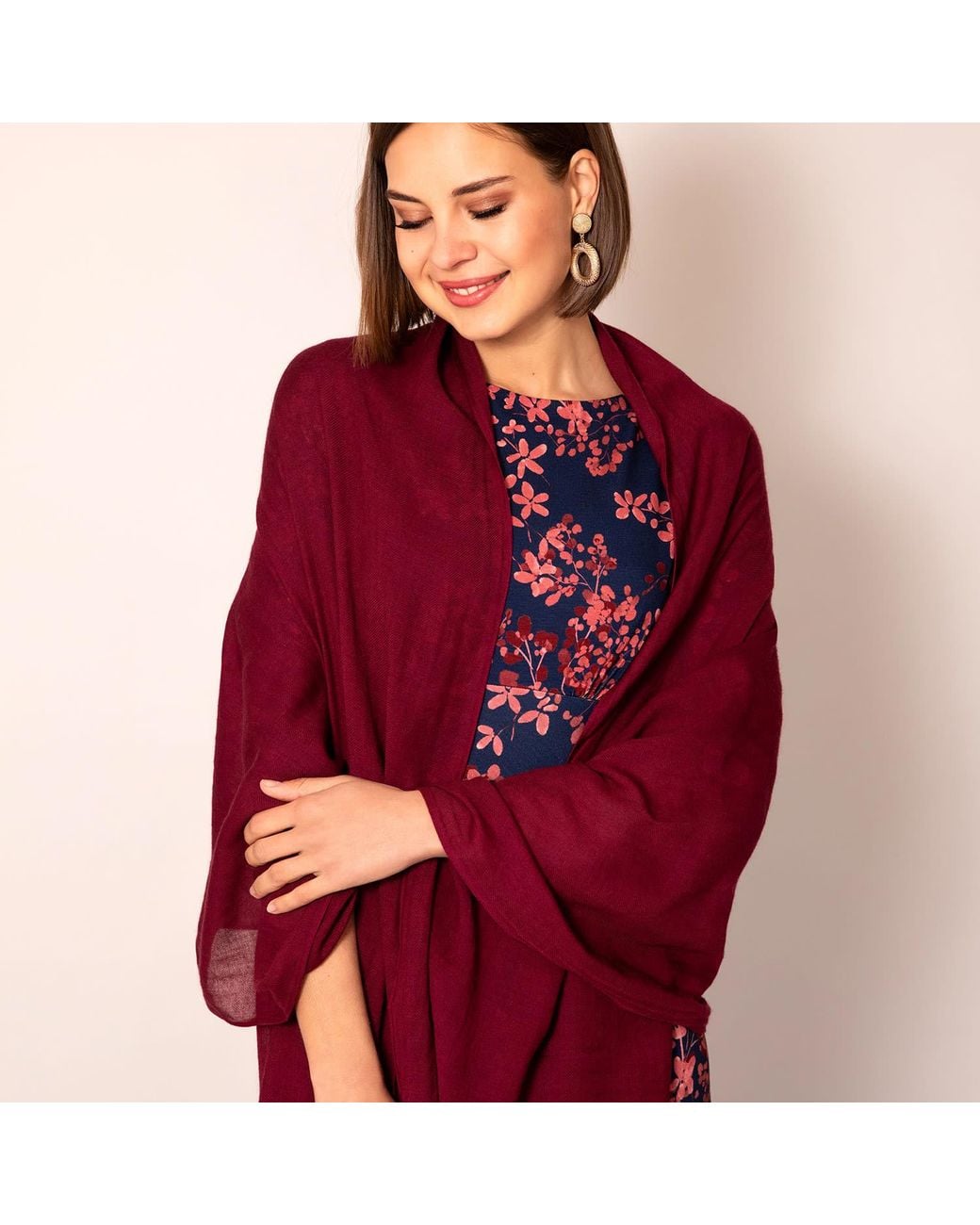 Alie Street London Red Aurielle Silk Wool Scarf Deep Wine