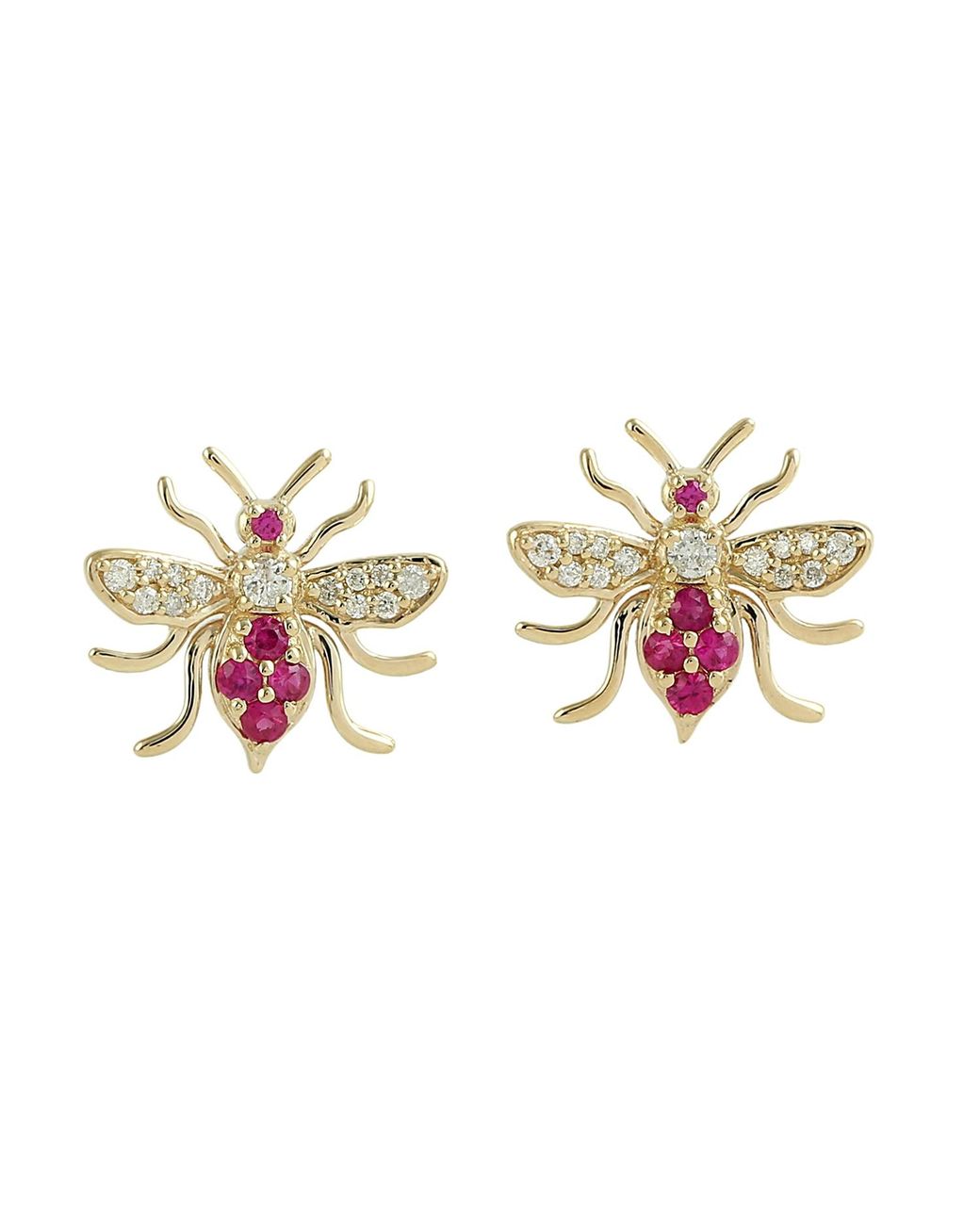 Artisan Metallic Natural Ruby & Diamond Bumble Bee Stud Earrings