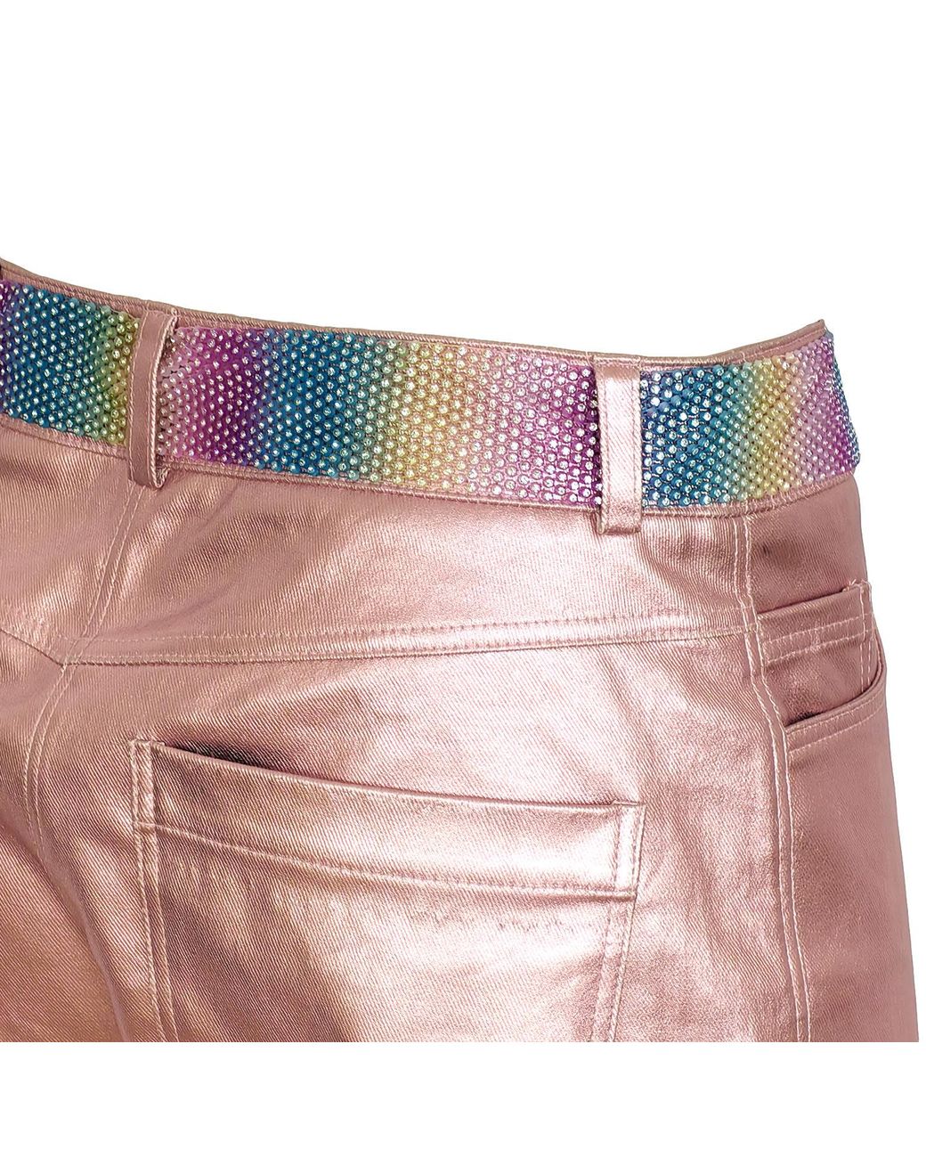 Lalipop Design Pink Metallic Finish Cotton-Blend Wide-Leg Pants