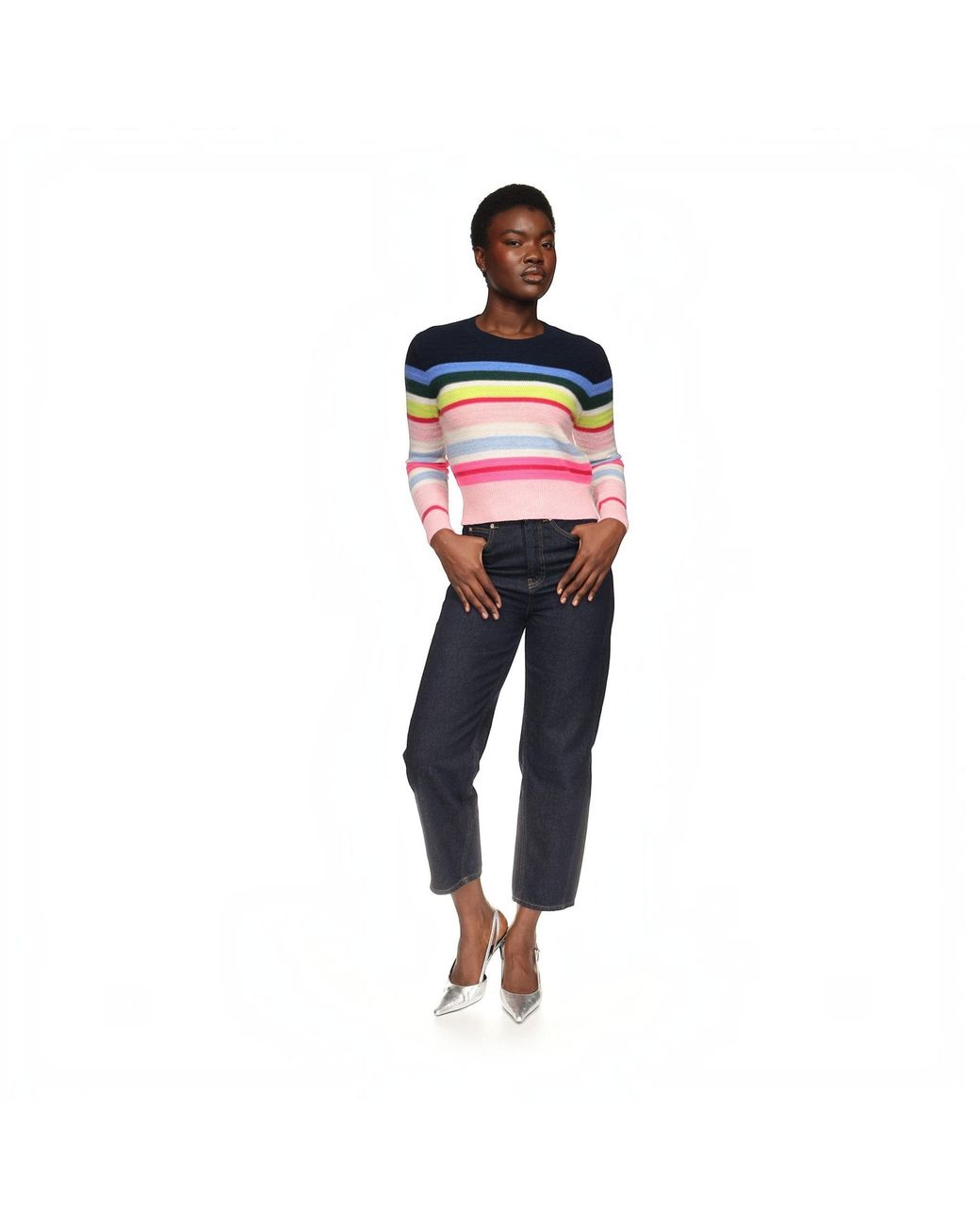 Brodie Cashmere Blue Striped Stitch Maya Crew