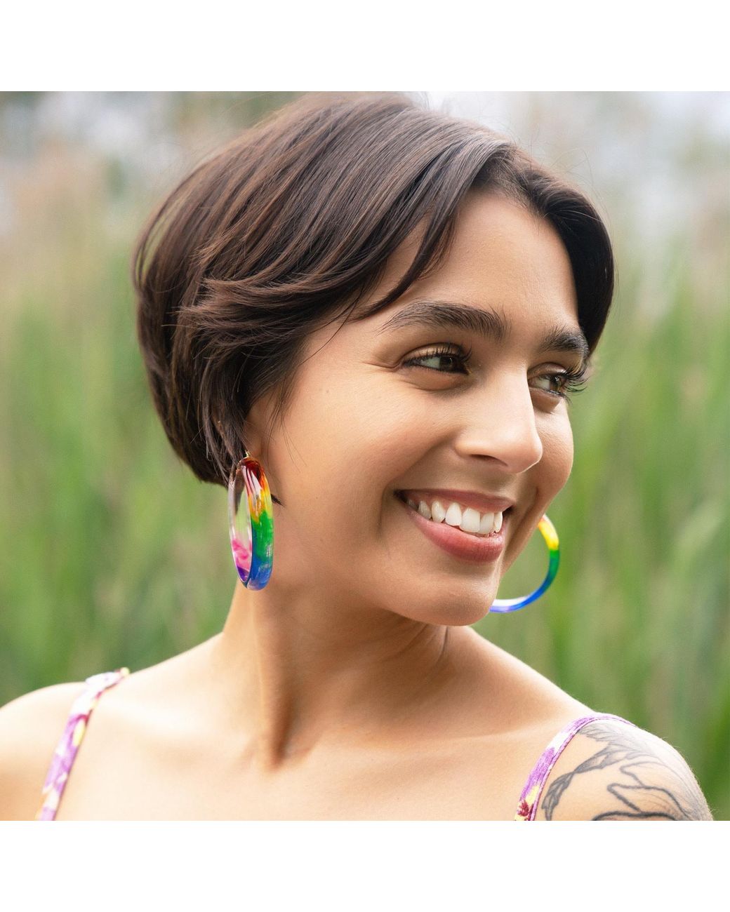 Gold & Honey Blue Tie Dye Hoop Earrings